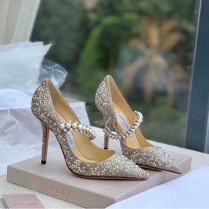 Jimmy Choo Baily 100 Crystal Pumps Ballet Pink high heels